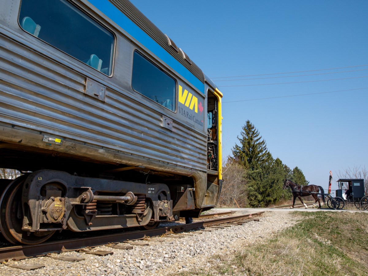 a train is parked on a dirt track
