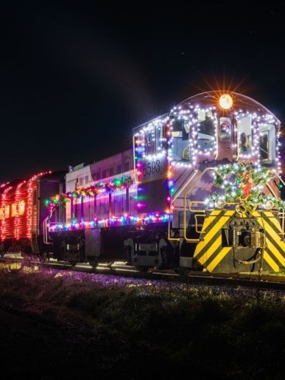 a large long train on a steel track