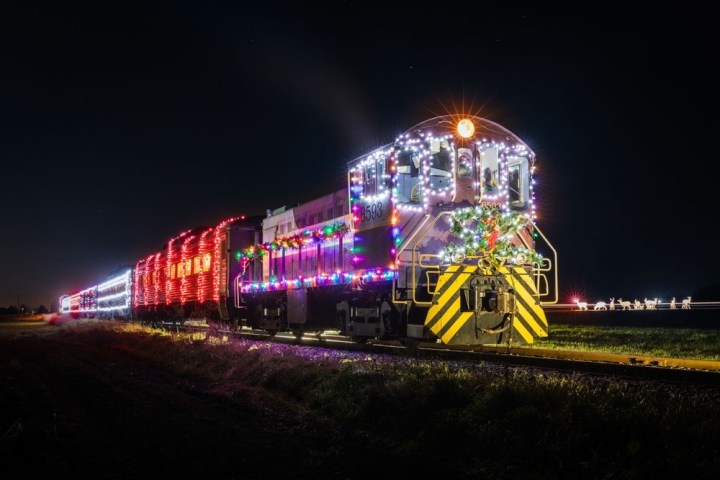 a large long train on a steel track