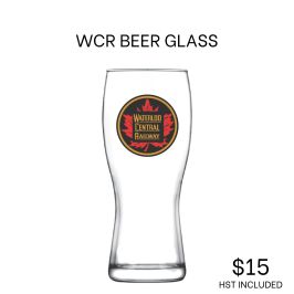 Tall glass with Waterloo Central Railway logo, price $15.